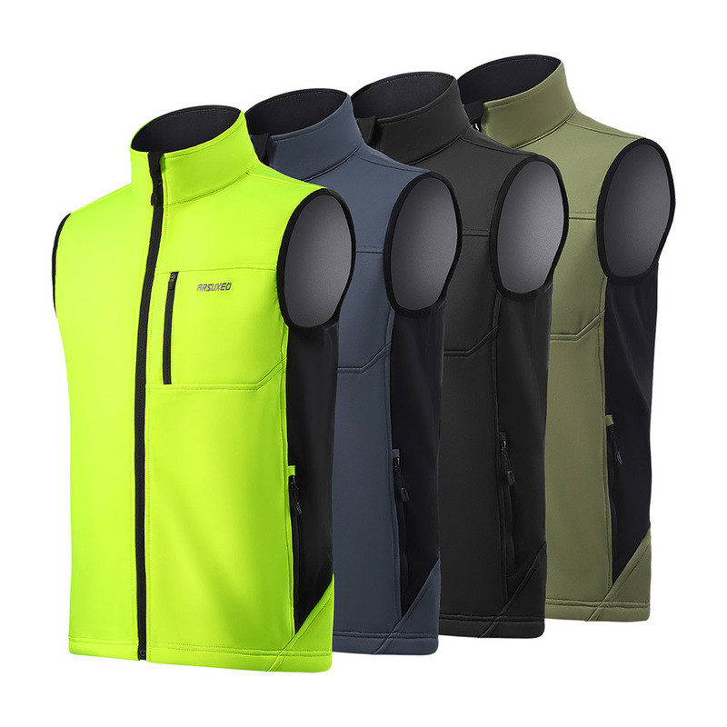 Cycling Jersey Men's Weatherproof Fleece Warm Sleeveless Jacket Vest Fleece Lining Mountain Bike Road Bike Top Olive Green