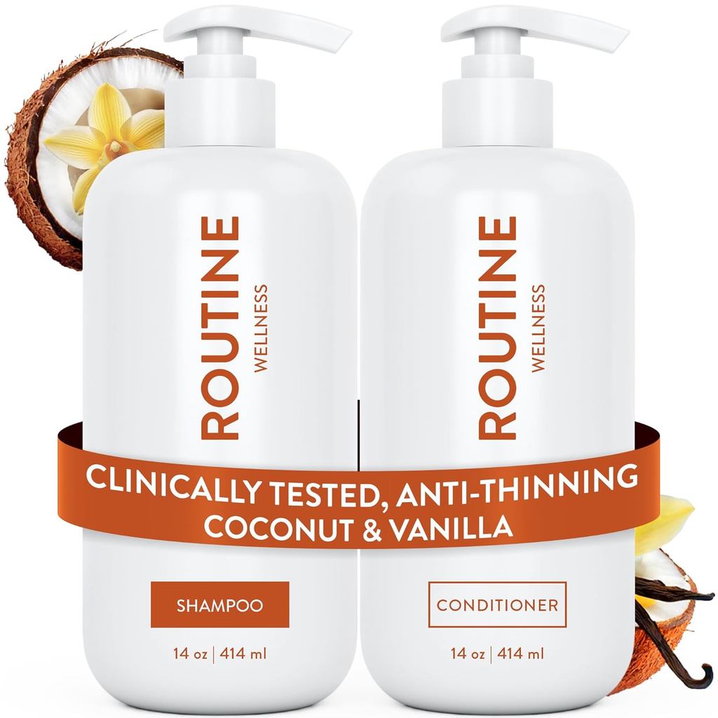 RoutineWellnessAnti-ThinningShampooandConditionerSetforThinningHair-BiotinDHTBlockerWomen&Men-ColorSafeShampooforHairLoss&HealthierHair-Coconut&Vanilla(Packof2)
