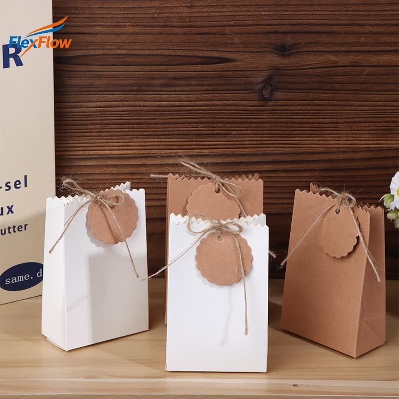 Eas 20/50Pcs Retro Kraft Paper Gift Box White Brown Cookie Candy Paaging Bag With Rope Tags Birthday Wedding Party Gifts Supplies Ate