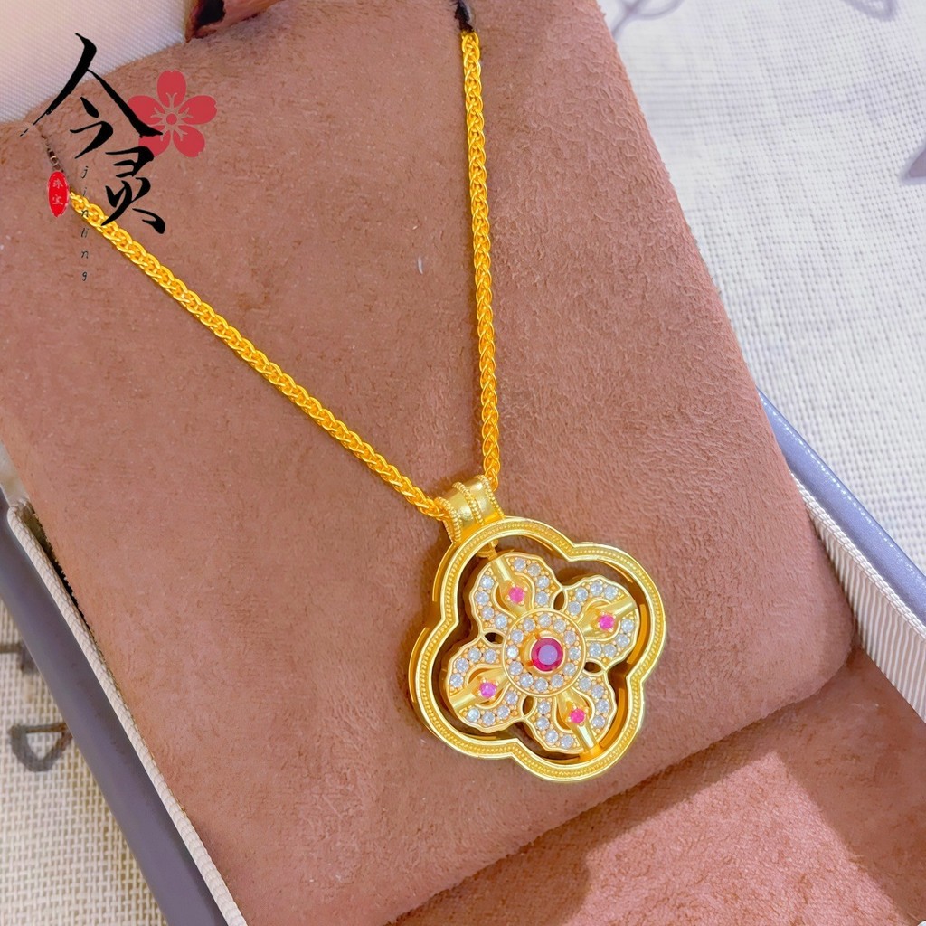 Emas loket 916 Diamond Four-Leaf Flower /916 gold Turnable Cross Vajra Pendant