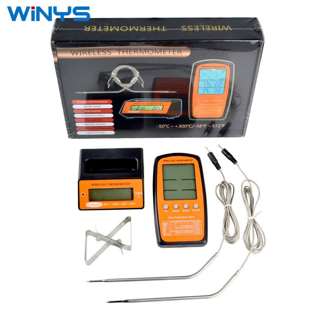 Termometer makanan tanpa wayar dengan dua probe untuk barbeku, pembakaran, dan perebusa…