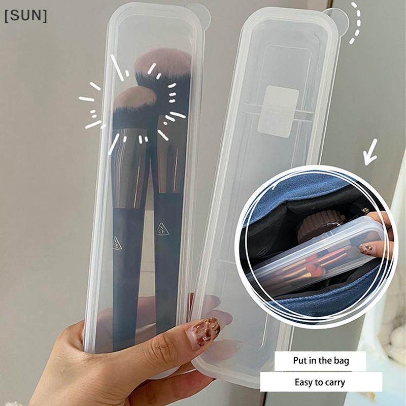 [SUN] Makeup Brush Organizer Transparent With Cover Eyebrow Pencil Boxes Portable Women Cosmetic Storage Organizer Makeup Tools null
