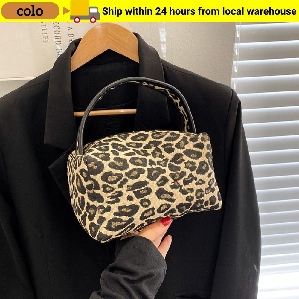 COLO Cosmetic Pouch Bag, Zipper Fashion Leopard Women Makeup Organizer, Canvas Toiletry Handbag Large Capacity Pillow Bag