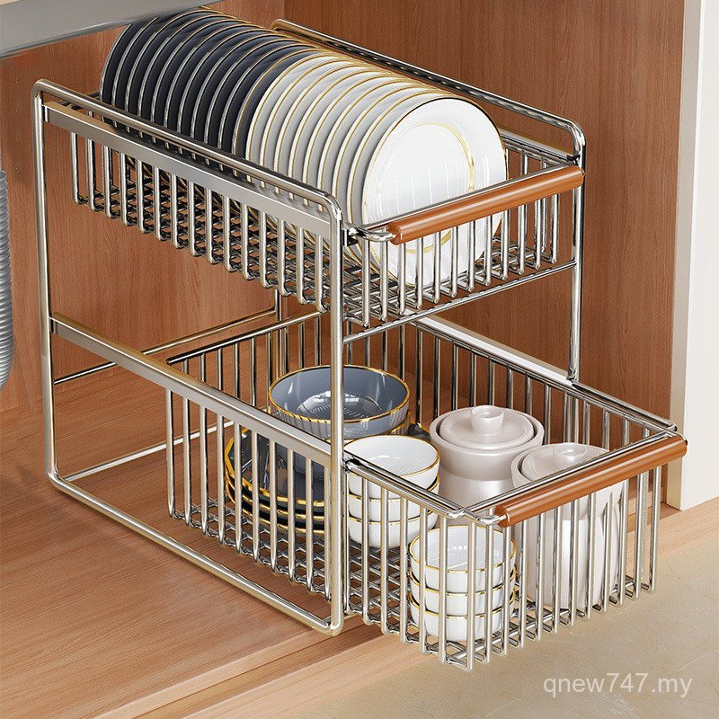 New Style Built-in Stainless Steel Dish Rack Dishes Drawer Type Pull-out Basket Cabinet Shelf Storage Rack Dishes Kitchen XTJ