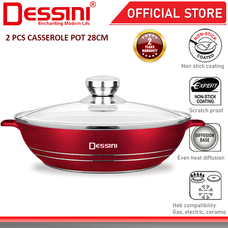 DESSINI ITALY GLSP-28 Granite Die Cast Aluminium Non Stick Casserole Pot Bowl Deep Fry Pan Cookware Tool PERIUK (28cm)