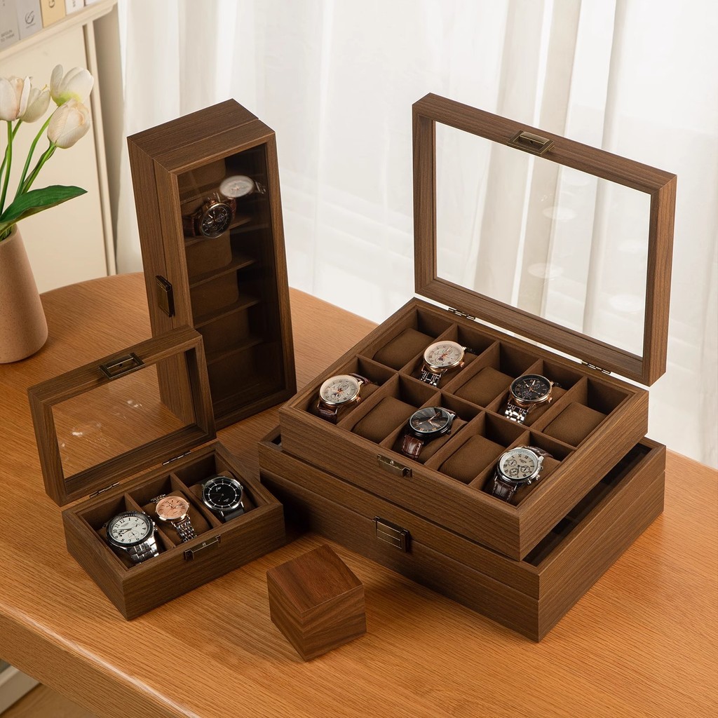3/6/10/12 Grids Retro Wooden Watch Box Watch Display Case Storage Box Transparent Watch Holder Organizer Watch Case Jewe