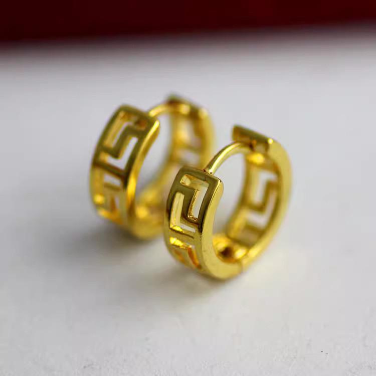 916 Gold Budget Stud Earrings/ Great Wall Pattern Earrings gold 916