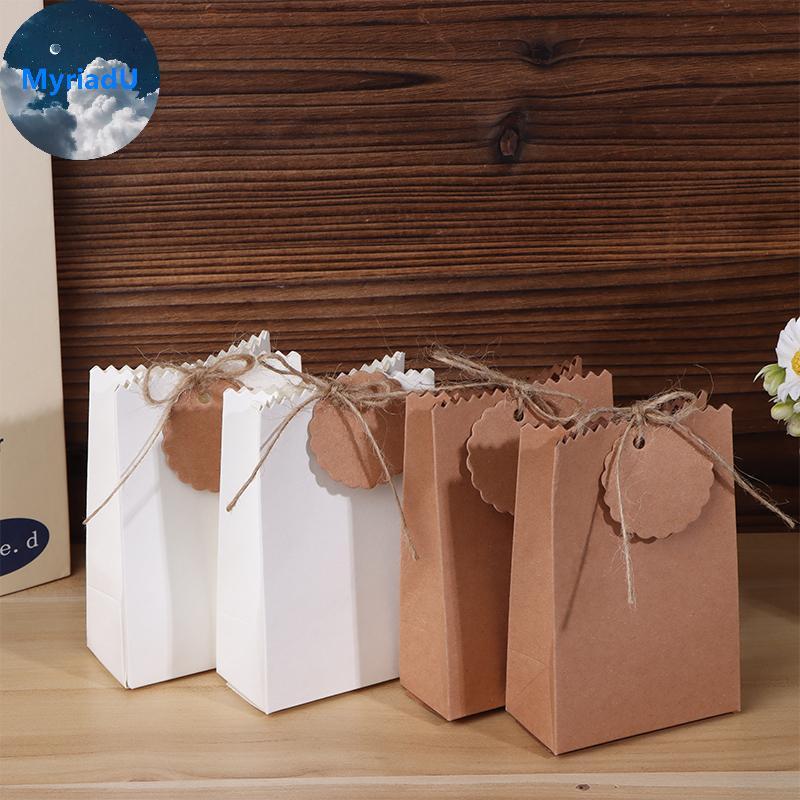 MyriadU 20/50Pcs Retro Kraft Paper Gift Box White Brown Cookie Candy Paaging Bag With Rope Tags Birthday Wedding Party Gifts Supplies MY