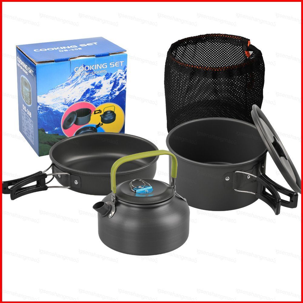 PS3 Outdoor Picnic Cookware Set Portable camping cookware set for 2-3 people pot teapot frying pan lea SP3