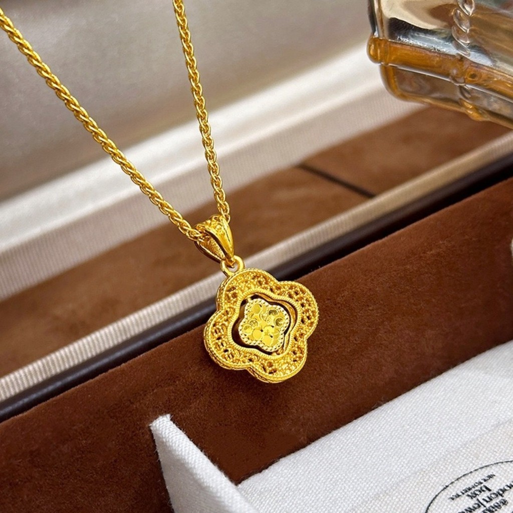 916 gold Crushed Ice Ice Lucky Four-Leaf Clover Pendant /charm gold 916