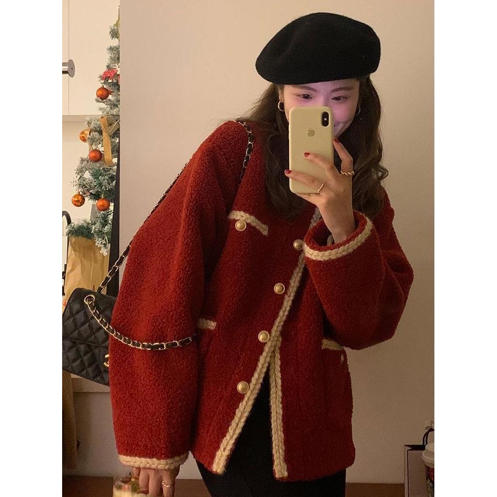 Slimming French-Style Autumn/Winter Coat - Loose Fit in Lamb Wool