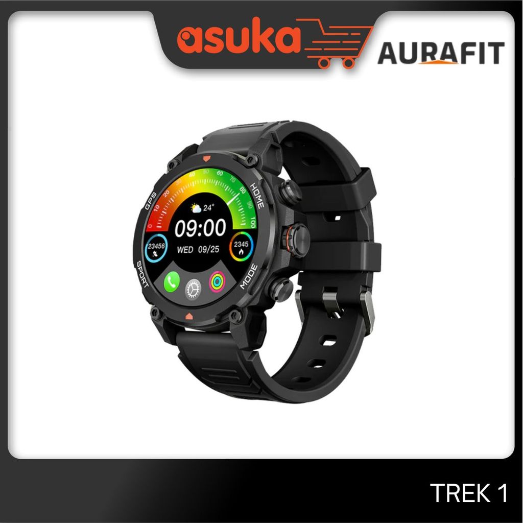 AURAFIT TREK 1 GPS Sport Watch [1.43" AMOLED, 640KB+128Mb, 450mAh, ChatGPT, GPS, Waterproof] - Black (1Y)