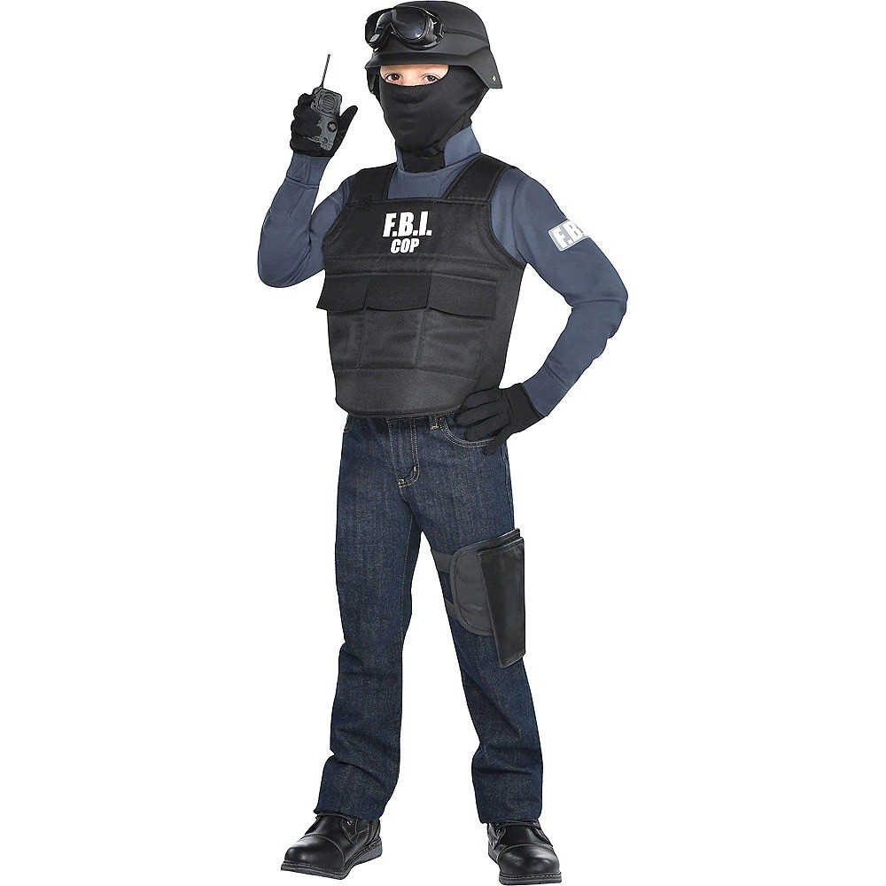 Children's FBI Agent Bulletproof Vest 5-Piece Set Bulletproof Jacket SWAT Performance Costume Halloween Costume