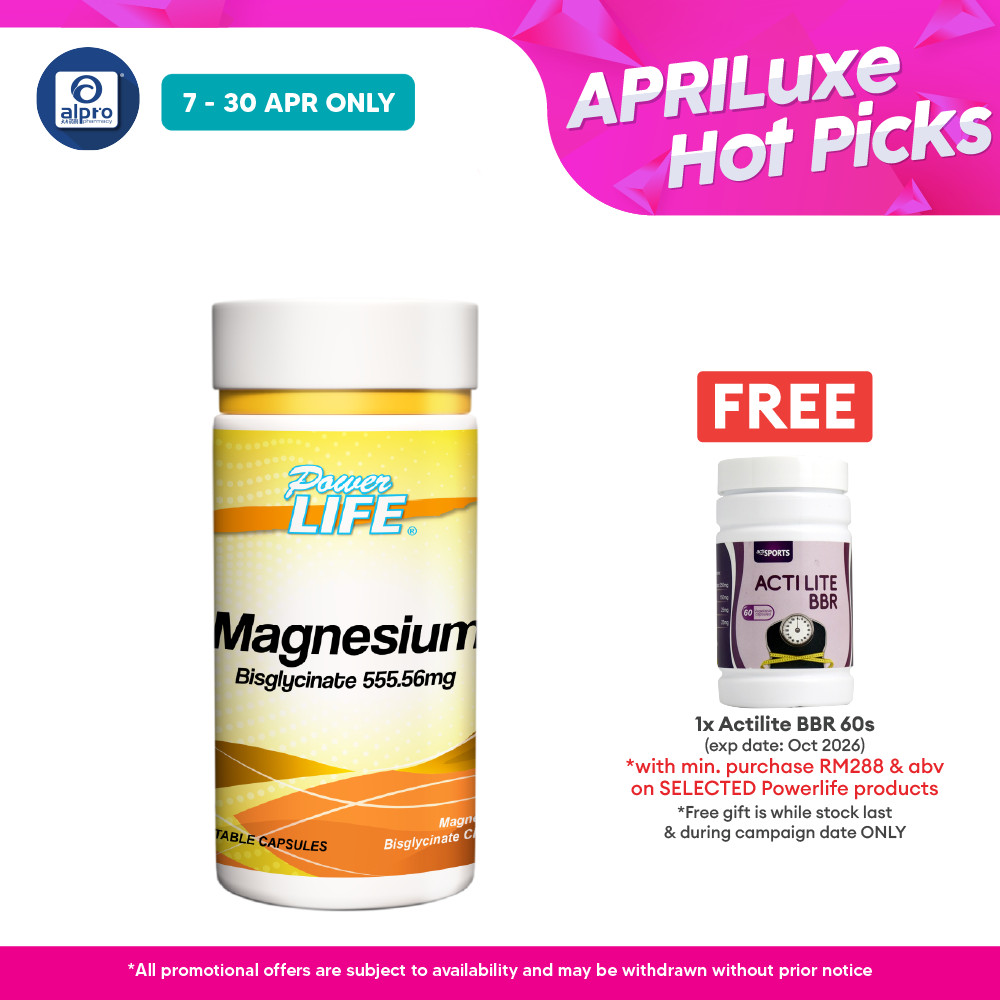 Powerlife Magnesium 555.56mg 60s | Muscle Health, Improve Sleep Quality, Stress Anxiety Relief 促进睡眠品质