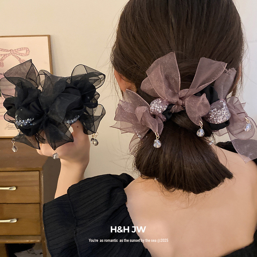 Chiffon Bow High Elasticity Large Intestine Hair Tie Female 2026 Feel Temperament Hair Tie Fashionable All-Match Hair Accessories 9