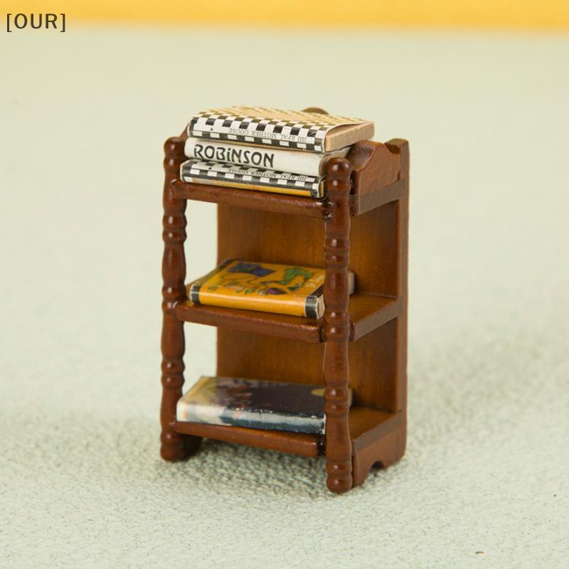 [OUR] 1:12 Dollhouse Miniature Bedside Stand Storage Ra Nightstand Furniture Bedroom Model Decor Toy Doll House Accessories null