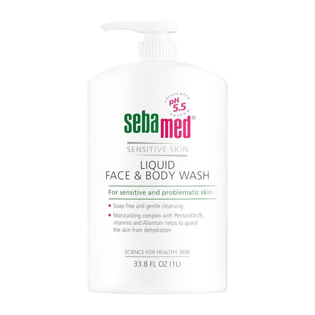 SEBAMED Sensitive Skin Face and Body Wash for Women and Men, pH 5.5, Mild Gentle Hydrating Cleanser, Hypoallergenic Body Wash, Dermatologist Recommended, 33.8 Fluid Ounces (1 Liter
