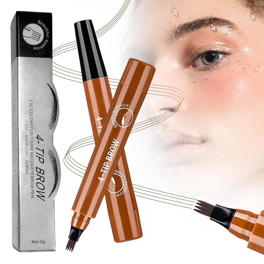 2 Batang Pensil Kening Microblading, Pensil Kening Microblading 2026 yang Diperbaharui, Pensil Kening 3D dengan Hujung Garpu untuk Wanita dengan Garisan Rambut yang Tahan Lama (Coklat Muda)