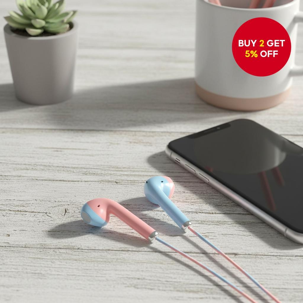Vibrant Macaron U24 3.5mm Wired Earbuds with Cartoon Design, HiFi Audio, Noise Cancelling, Comfortable and Stylish for Daily Wear Fon Telinga Berwayar Macaron U24 3.5mm dengan Reka Bentuk Kartun, Audio HiFi, Pembatalan Bunyi, Selesa dan Bergaya untuk