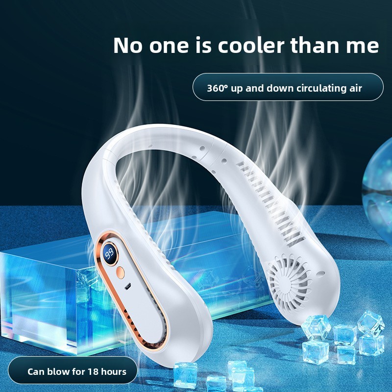 Kipas mini luar tanpa bilah baharu, boleh dicas semula melalui USB dengan paparan digital, senyap dan anti-cubit, kipas gantung leher.
