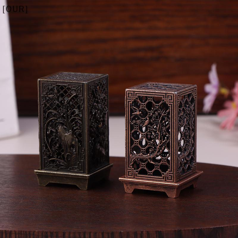 [OUR] Alloy Censer Incense Holder Square Cylinder Vertical Incense Burner Indoor Aromatherapy Home Ornament Chinese Inense Burners null