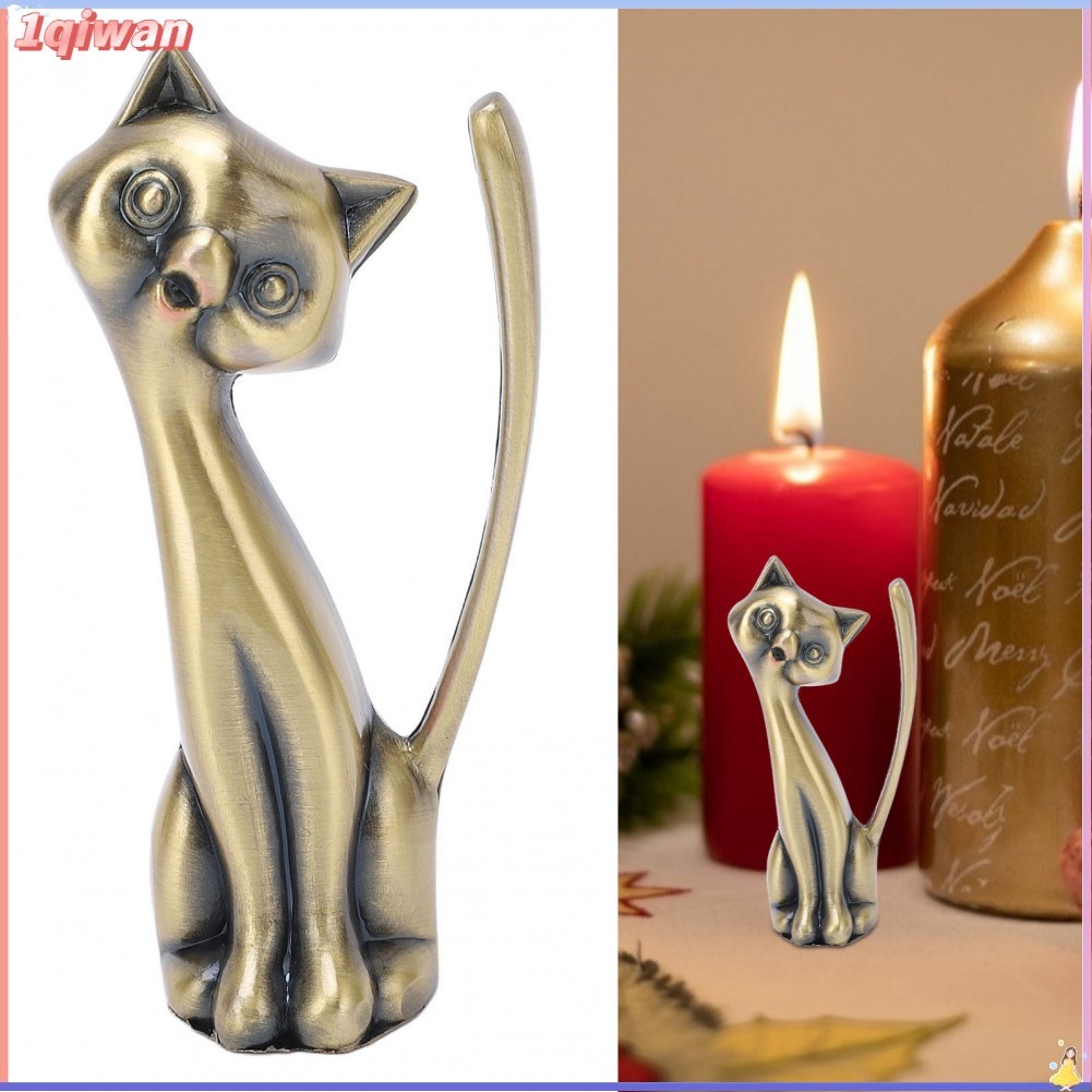 1qiwan-my TOPINCN Cat Ring Holder Glossy Statuette Three Dimensional Retro Organizer Storage Zinc Alloy Classic Antique High Gloss Nostalgic Vintage