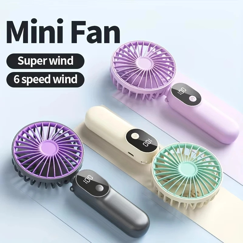 Kipas USB Mini Mudah Alih dengan 6 Kelajuan dan Paparan Digital, Kipas Lipat 3-dalam-1 untuk Leher dan Meja, Sesuai untuk Perjalanan Luar Ruangan