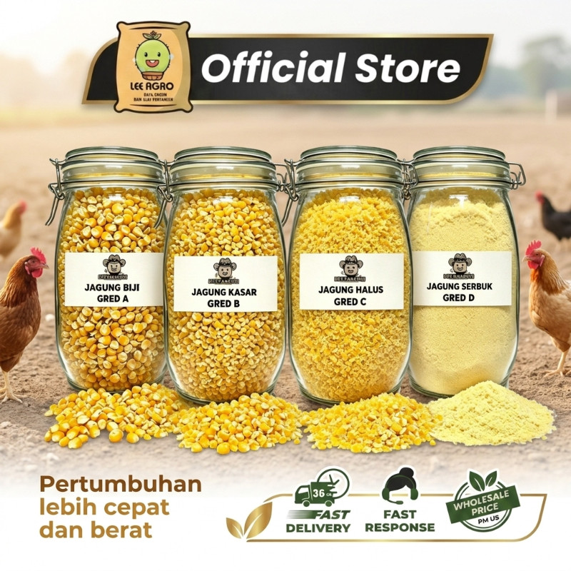 Jagung Makanan Haiwan Ternakan TEMPATAN/Gred A/B/C/D (Hancur/Kasar/Halus)(Ayam /Chicken/Itik)BIJIRIN