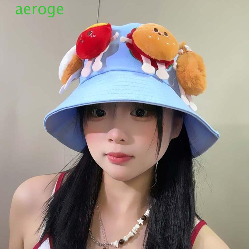 AEROGEM Sunscreen Basin Cap, Breathable French Fries Hamburger Fisherman Hat, Cute Bread Polyester Lightweight Cartoon Sunshade Hat Women