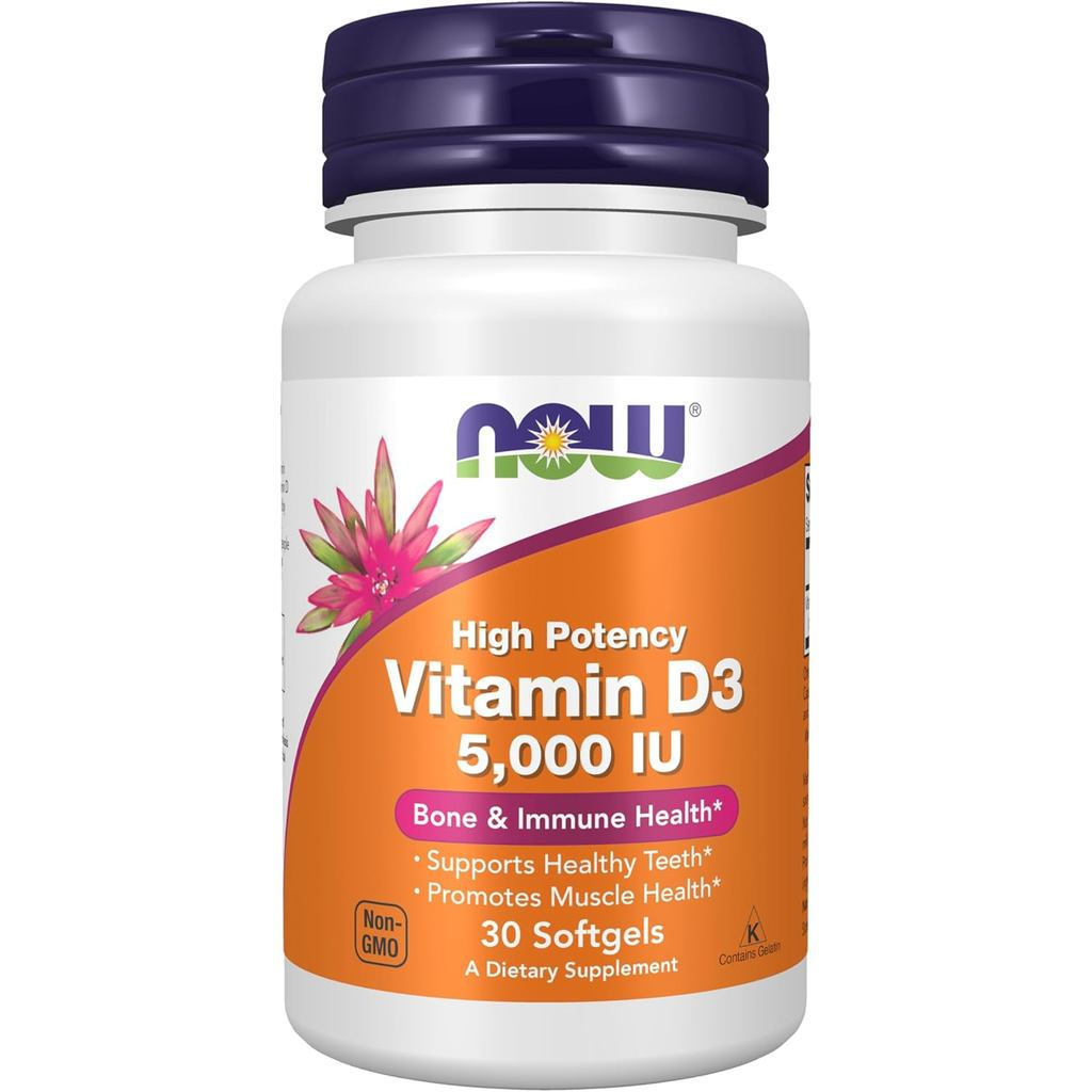 NOW Supplements, Vitamin D3 5,000 IU, High Potency, Structural Support*, 30 Softgels