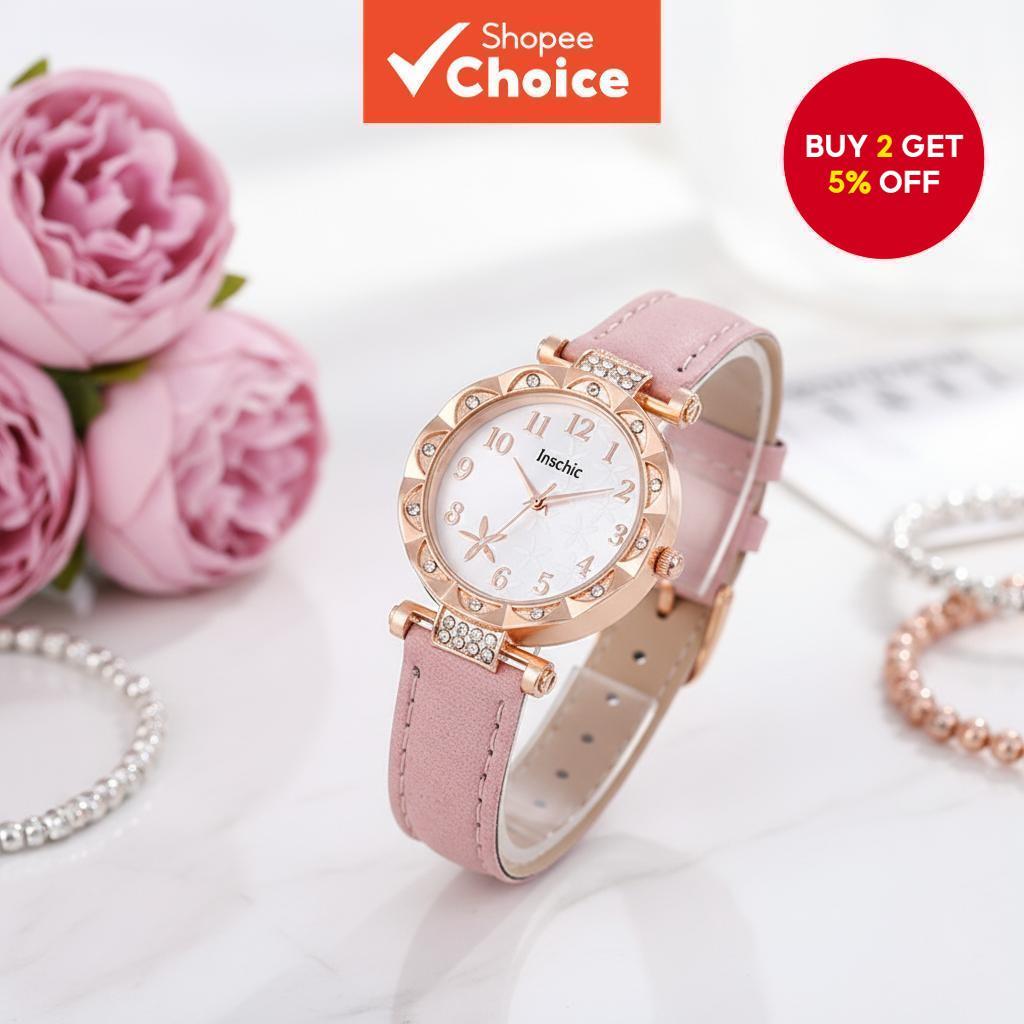 Modern Round Ladies Quartz Watch: Clean & Trendy Diamond-Studded Design
