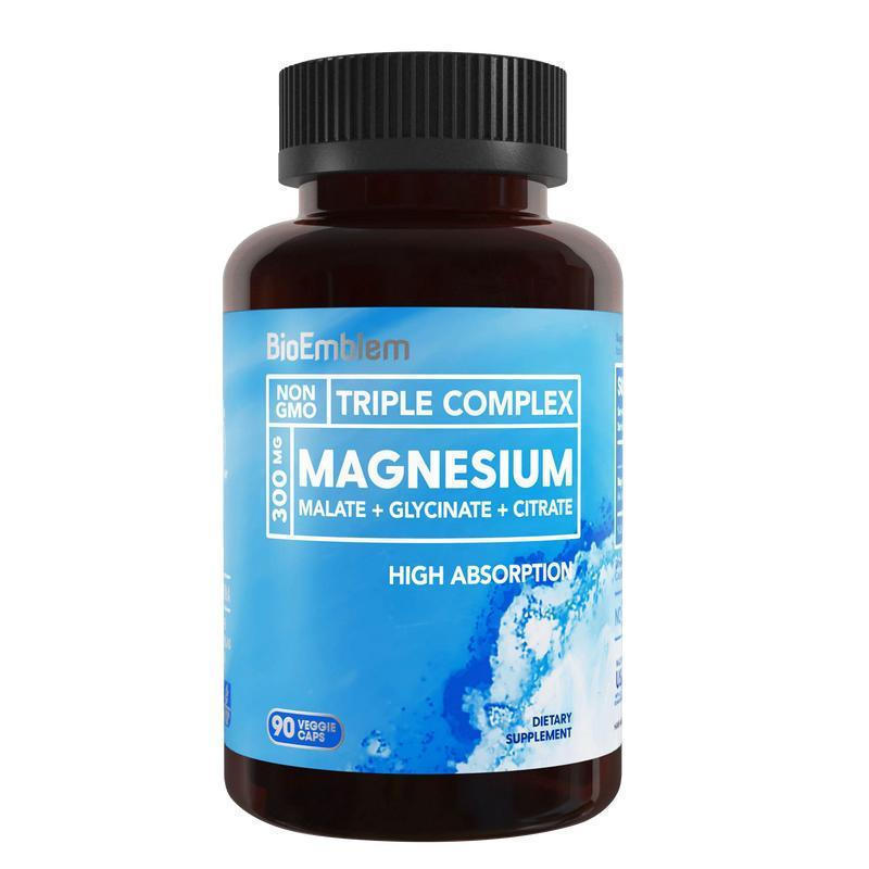 Triple Magnesium Complex | 300mg of Magnesium Glycinate, Malate, & Citrate for Muscles, Nerves, & Energy | Vegan, Non-GMO | 90 Capsules