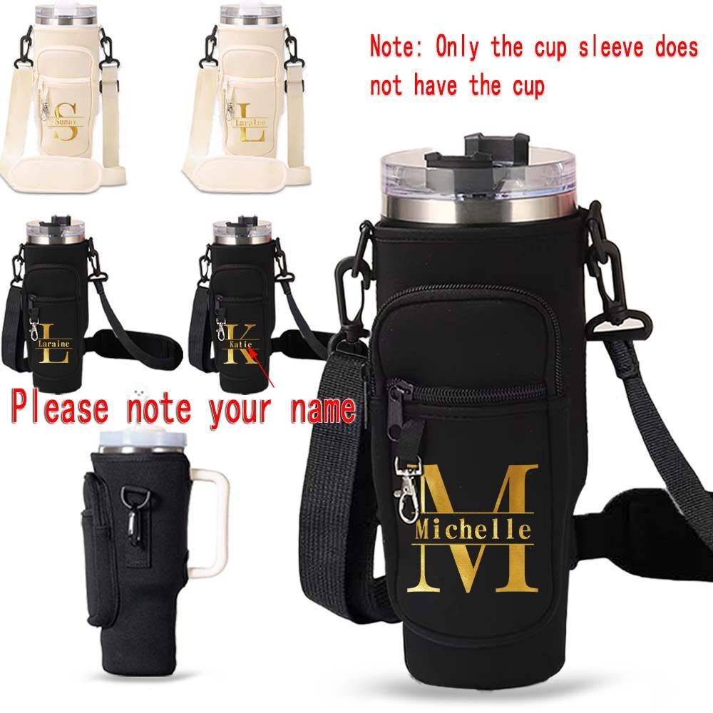 Customized name Cup sleeve 1200ml Water Bottle Carrier Bag Collapsible with Shoulder Strap Tumbler Bottle Cup