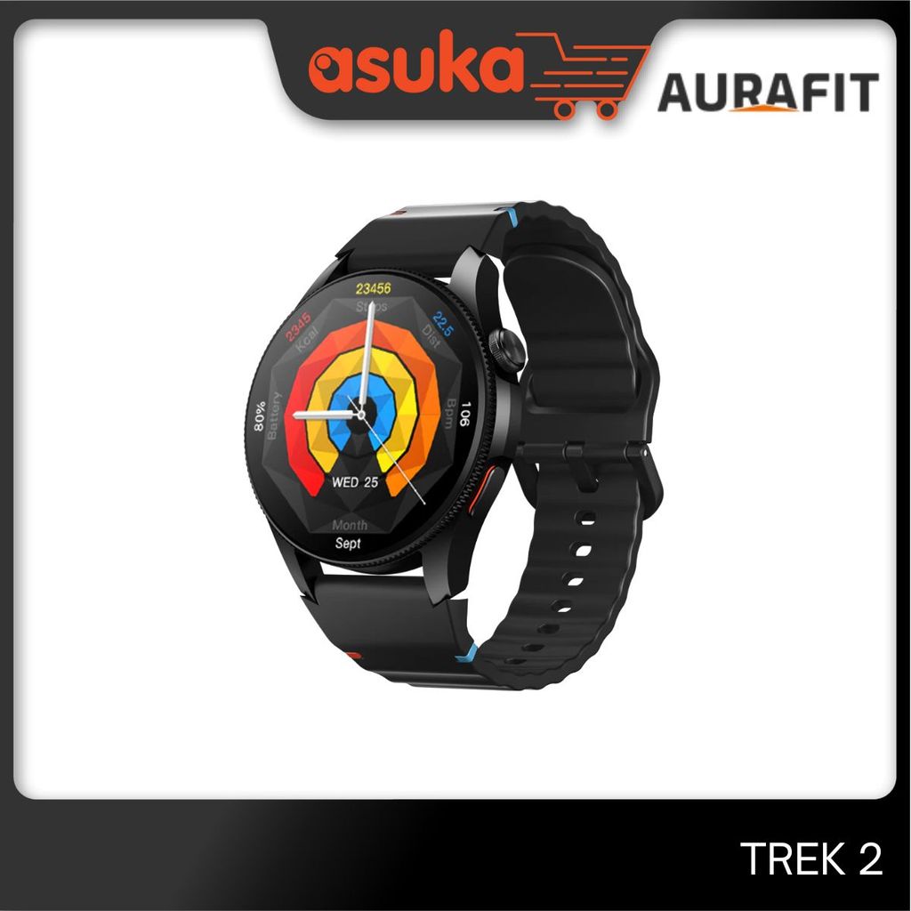 AURAFIT TREK 2 GPS Sport Watch [1.43" AMOLED, 576KB+256Mb, 380mAh, ChatGPT, GPS, Waterproof] - Black (1Y)