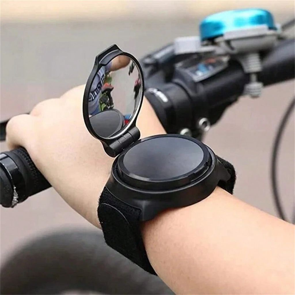 1pcs 360 Degree Rotatable Cycling Wristband Type Rearview Mirror Bicycle Convex Transparent Round Wrist Mirror Band Wristband and Arm Band for Bicycle and Motorcycle Riding Safety Equipment