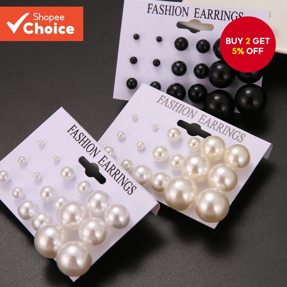 12Pairs Pearl Stud Earrings Fashion Minimalist Classic Set Versatile Jewelry Collection