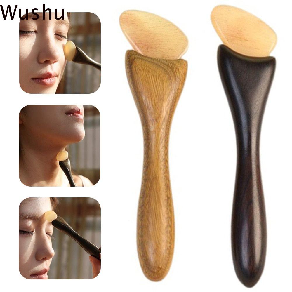 WUSHUMY Sandalwood Massager, Natural Material Goat Horn Eye Massage Stick, Comfortable Eye Bag Scraping Board