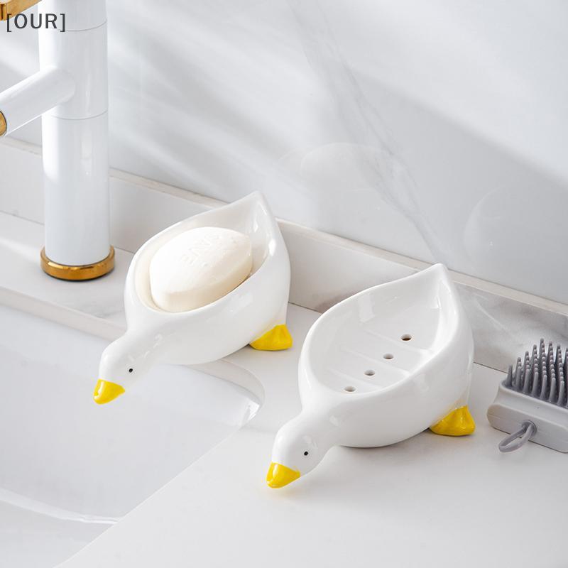 [OUR] 1PC Yellow Du Shape Soap Box Cartoon Soap Dish Drainable Soap Holder Container Dish For Tray Bathroom Accessories null