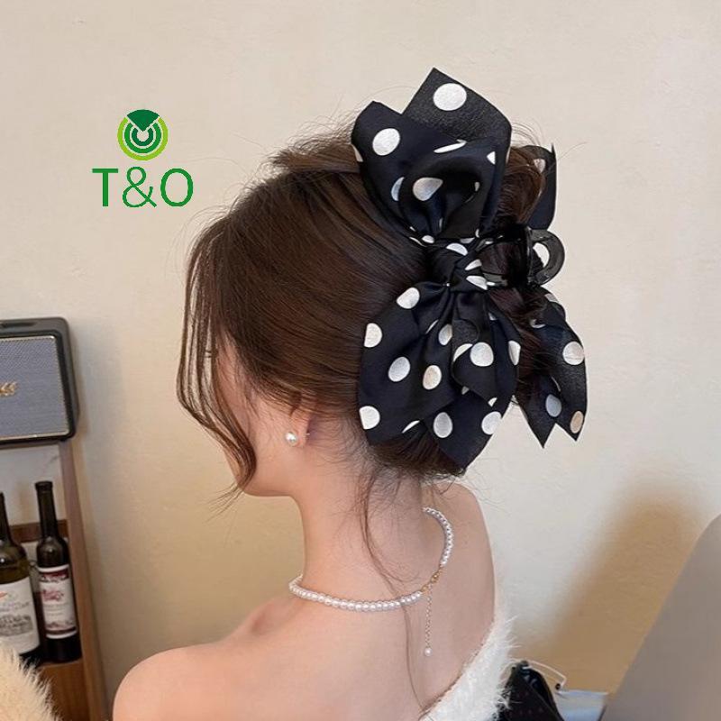 [T&O-t] Trendy Large Polka Dot Bow Hair Clip For Women Girls Elegant Shark Clip Fashion Hair Accessories Temperament Hair Claw Gifts [new]