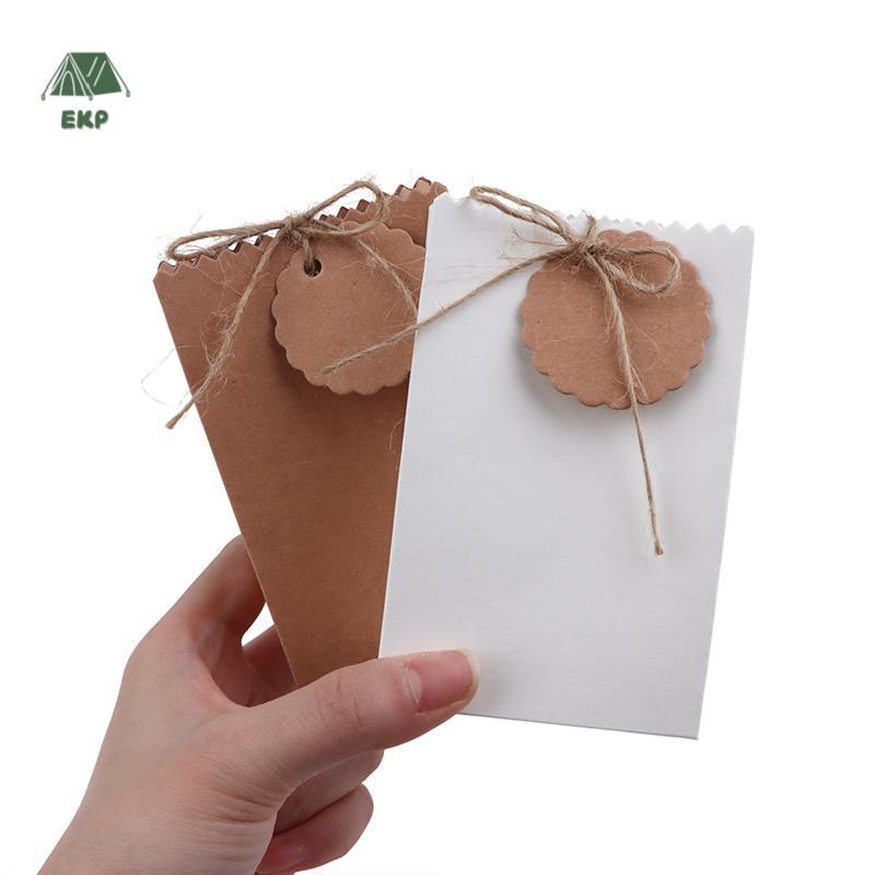 [EKP] 20/50Pcs Retro Kraft Paper Gift Box White Brown Cookie Candy Paaging Bag With Rope Tags Birthday Wedding Party Gifts Supplies Good