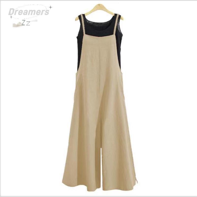 Ready Stock S-5XL Women's Jumpsuit Loose Wide-leg Plus Size Cotton Overalls Casual Jump suit