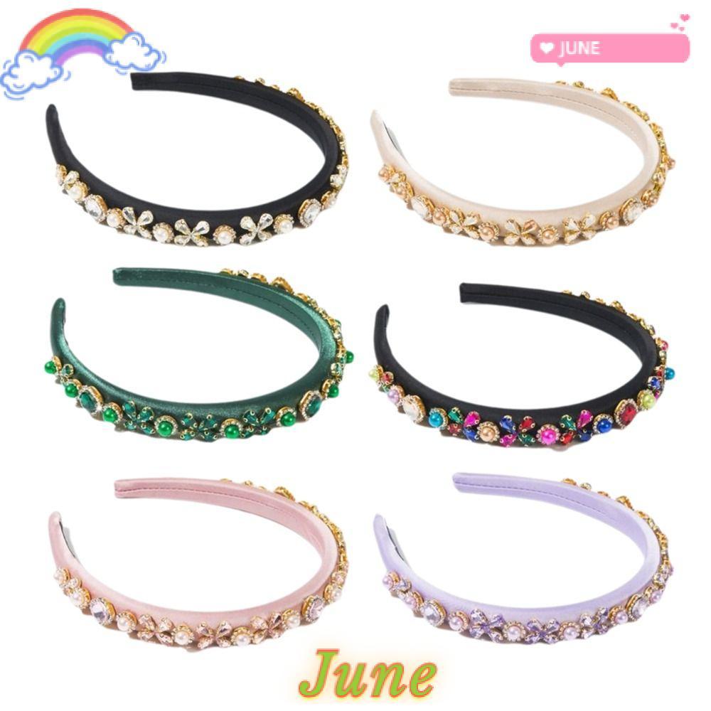 JUNE1 Rhinestone Headband, Baroque Style Adjustable Korean Headpiece, Fashion Shiny Hairwear Photography