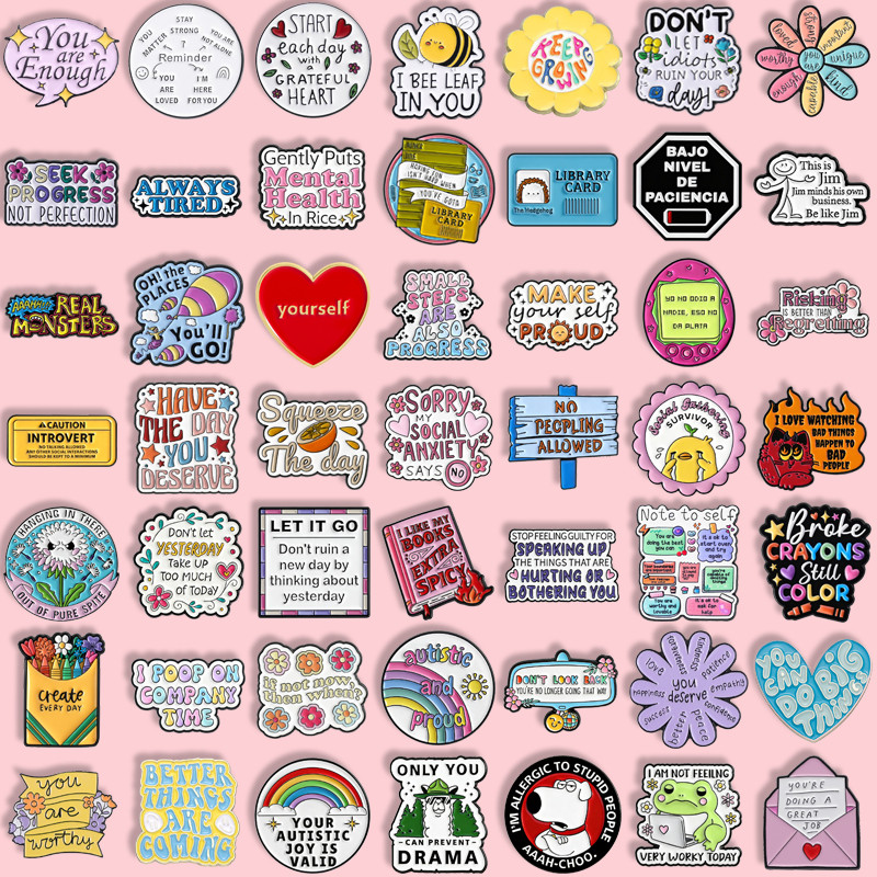 100 Styles New Inspirational Positive Attitude Text Short Sentence Enamel Brooch Fashion Clothing Accessories New Year Gift Backpack Badge Jewelry