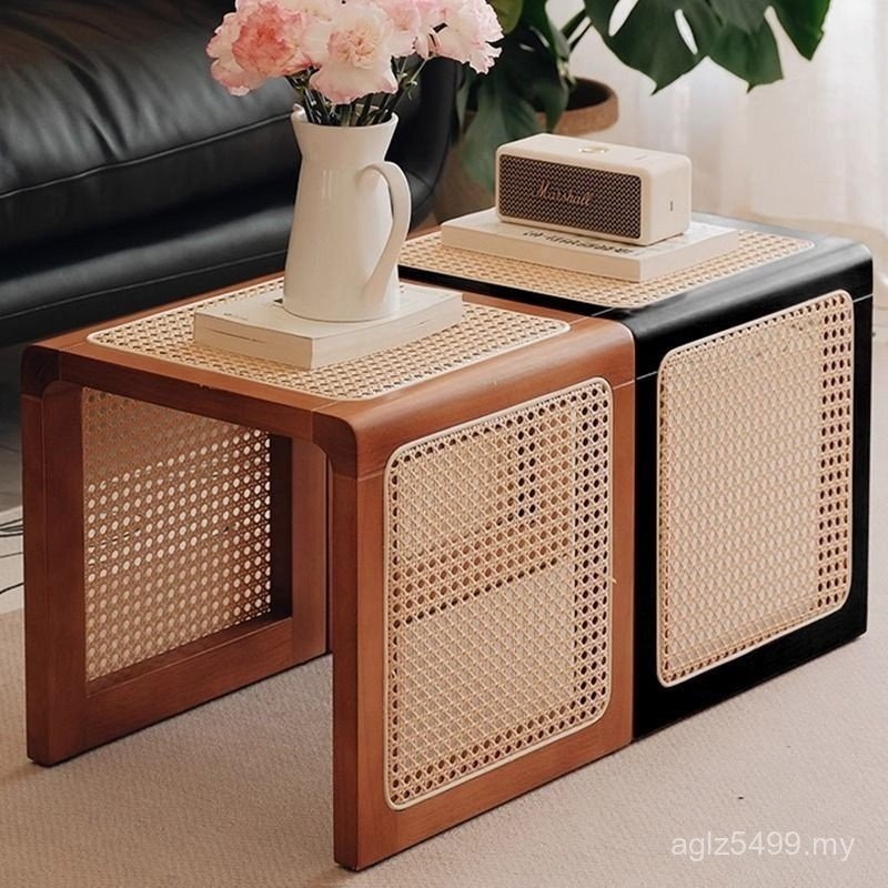 Sofa Corner Small Apartment Stool Solid Wood Home Square Stool Multifunctional Several Bedside Table Japanese Rattan Bed Change Shoes K9TH