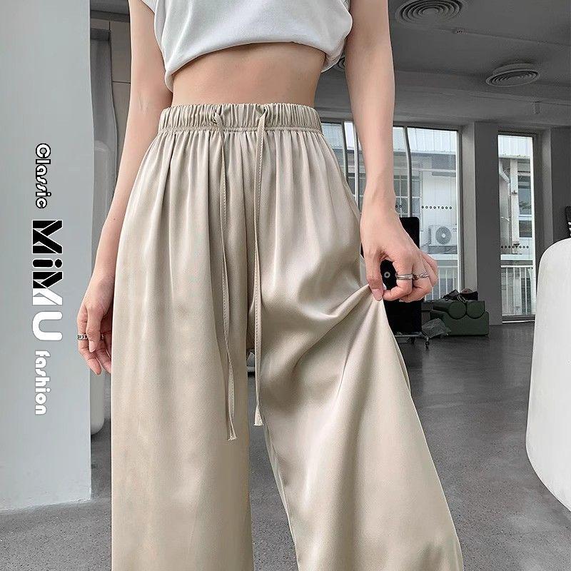 Taiwan Acetate Wide-Leg Pants Women 2025 Summer Thin Style Loose Casual Straight High Waist Drape Sunscreen Ice Silk