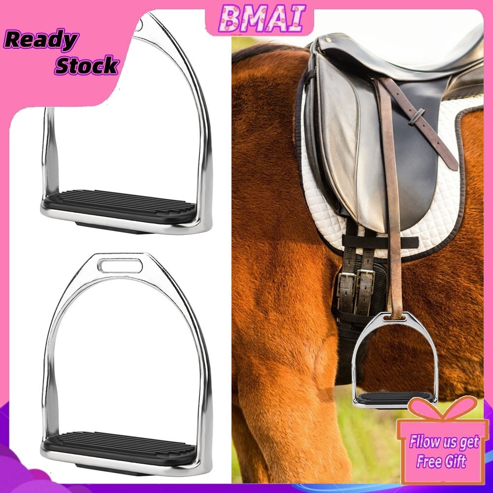 Bmai Zerodis Horse Stirrup Stirrups Saddle Iron Equestrian Treads with Non Slip Rubber Pad
