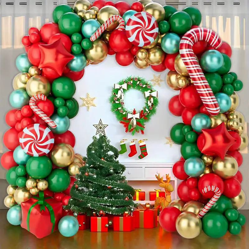 Durable Versatile 155pcs Christmas balloon wreath set including red green gold balloons star cane candy su Must Premium - Image 5