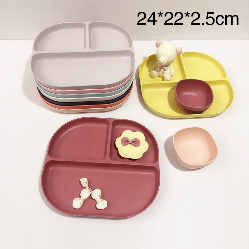 A5 Material Children Separate Dinner Plate Student Kindergarten Environmentally Friendly Solid Color 3 Compartment Plate Stackable Rice Plate 2-8 Years Old