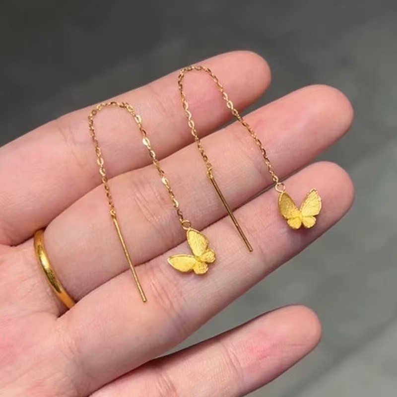 Gold 916 Hoop Earring  Butterfly Earrings/ Long Earrings gold 916