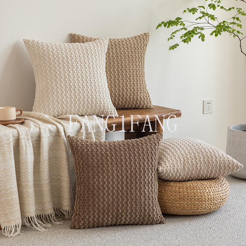 Neutral Decorative Throw Pillow Covers for Living Room Couch Bed Sofa,Rustic Farmhouse Home Decor, Soft Plush Striped Corduroy Square Cushion Case 45*45/30*50//50*50/60*60cm